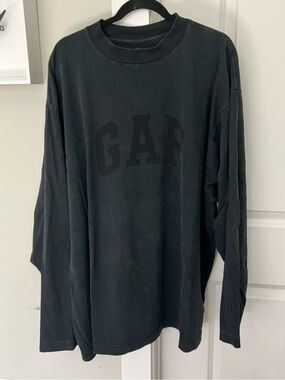 GAP Yeezy Balenciaga Washed Black Long-Sleeve Logo Shirt